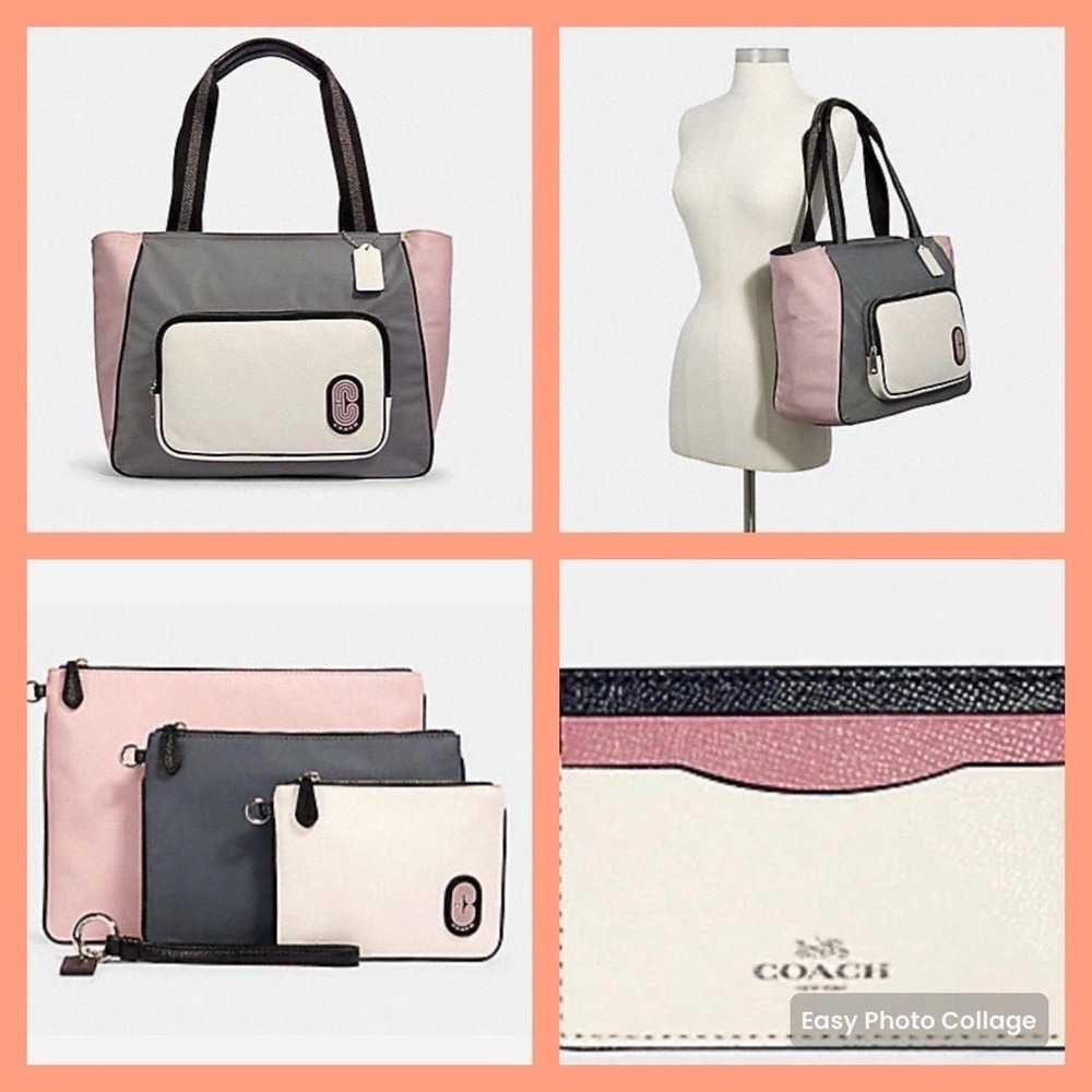 COACH Court Tote Purse Bag &  Matching 3 PIECE Pouch Set & Card Case Bundle NEW